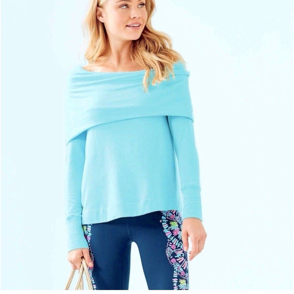 Lilly Pulitzer Foldover Belinda Bali Blue Bright Long Sleeve Blouse Medium